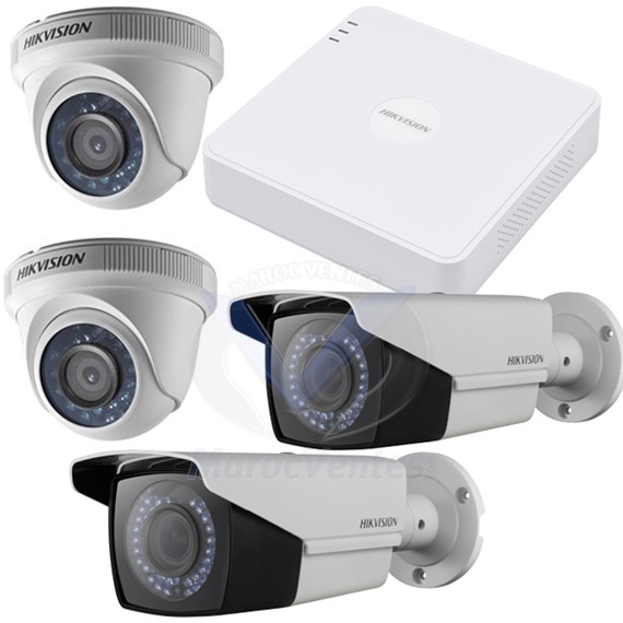 Kit 1.3 Mégapixels système de 4 caméras 2 extérieurs/intérieurs Varifocal et 2 intérieurs avec DVR HIK PACK 4 Caméra Varifocal et DVR