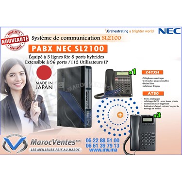 SL2100 3 Lignes RTC 8 Ports Hybrides Extensible à 96 Ports / 112 Utilisateurs IP + 1 X 24TXH + 3 X AT50